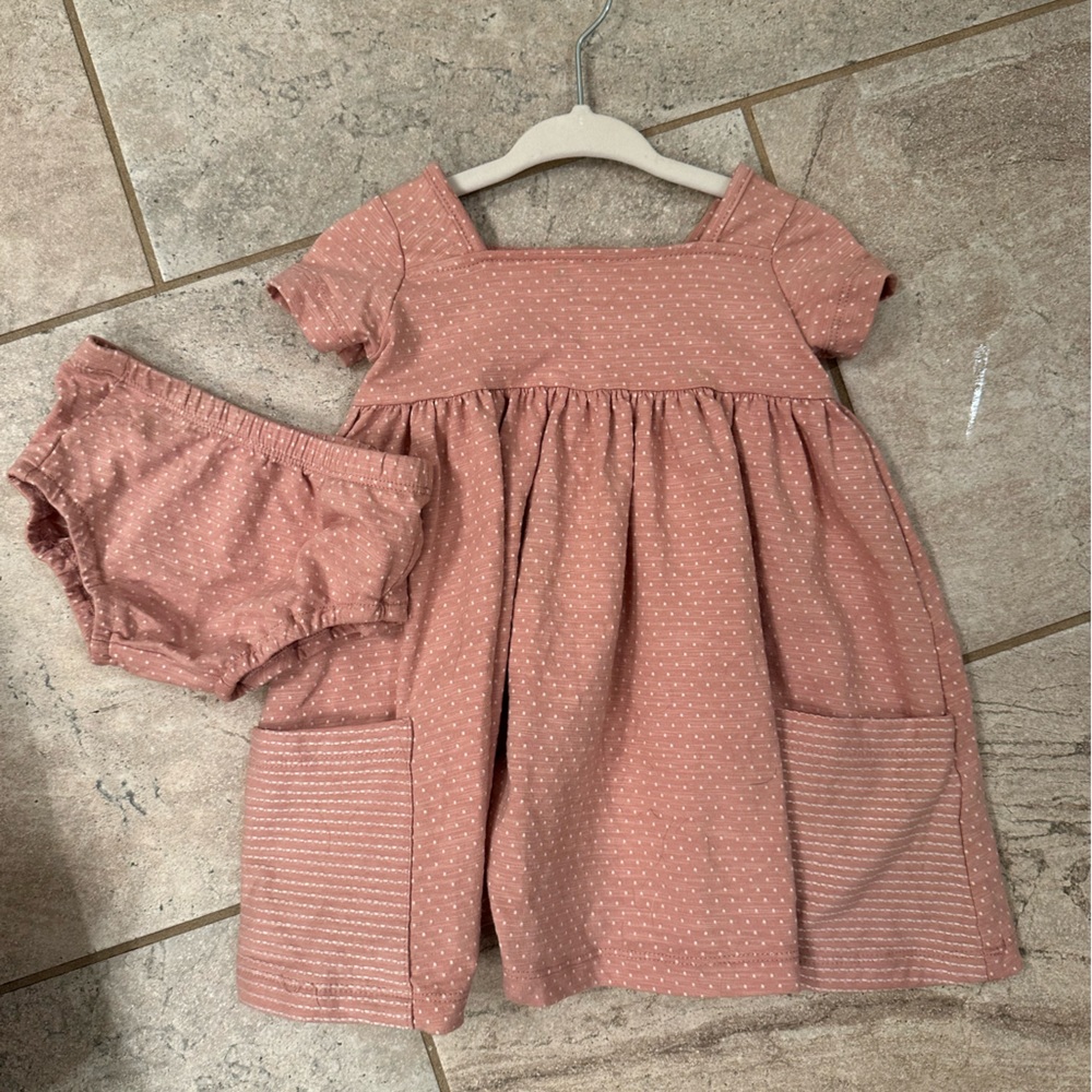 Adorable 6-9 Mo Dusty Pink Polka Dot Vignette Dress & Bloomers